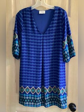 EVERLY Geometric Print Shift Dress, size Small